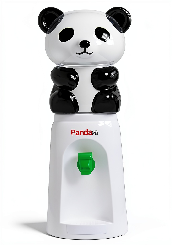 7UYUU Panda Water Dispenser on a desk with water bottle