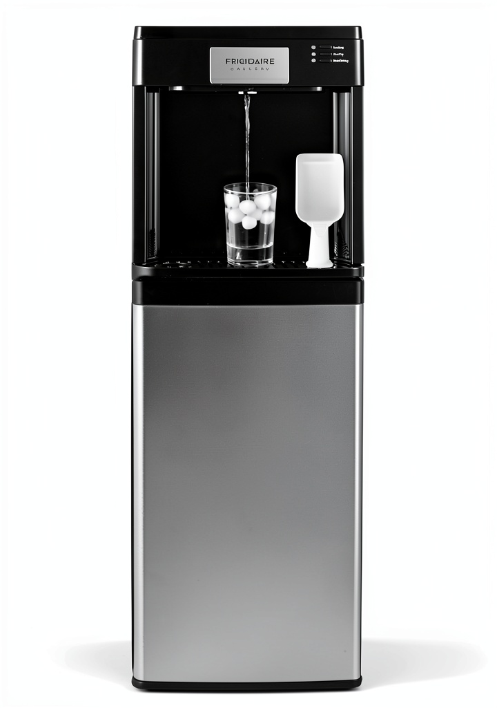 Frigidaire water cooler with built-in ice maker in a modern kitchen