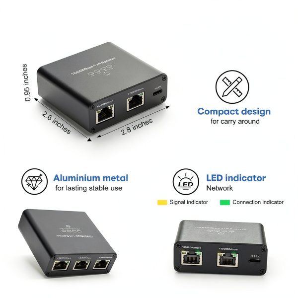 QINGLER Ethernet Splitter 1 to 4 for Laptop-4