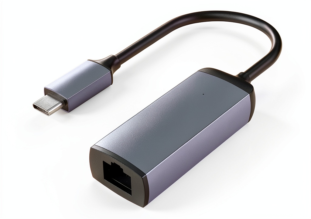 Satechi USB‑C Ethernet Adapter on a modern laptop in a coffee shop