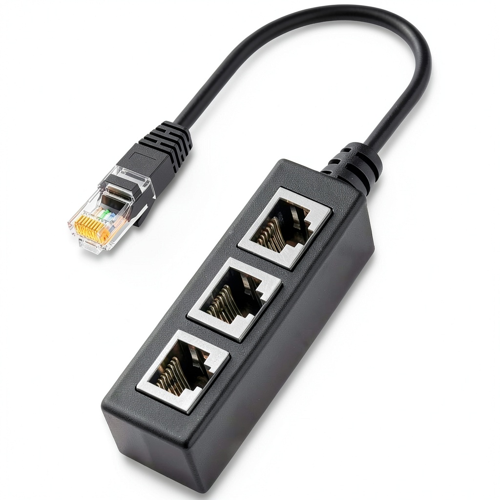 Installing RJ45 Ethernet Splitter Ankky 1 to 3 Port on a wooden desk