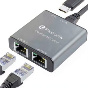 Ethernet Splitter Reborn Gigabit 1 to 2 RJ45 Adapter Aluminum-0