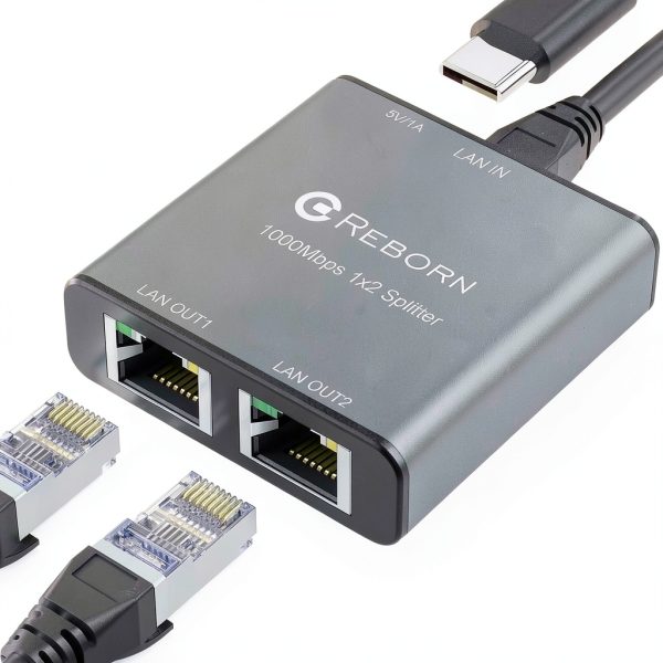 Ethernet Splitter Reborn Gigabit 1 to 2 RJ45 Adapter Aluminum-0