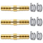 Da by 3 pcs 1/4" (6mm) Brass Barb Splicer Mender with 6 Pipe Clamps-0
