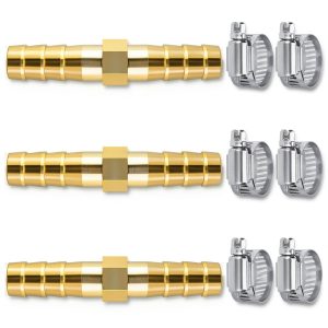 Da by 3 pcs 1/4" (6mm) Brass Barb Splicer Mender with 6 Pipe Clamps-0