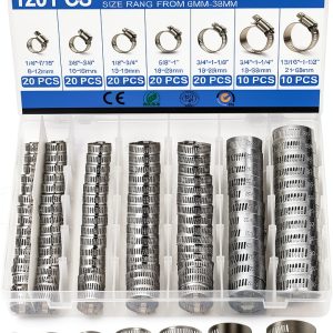 Hose Clamp Qibaok 120PCS Stainless Steel Worm Gear Kit 1/4''-1-1/2''-0